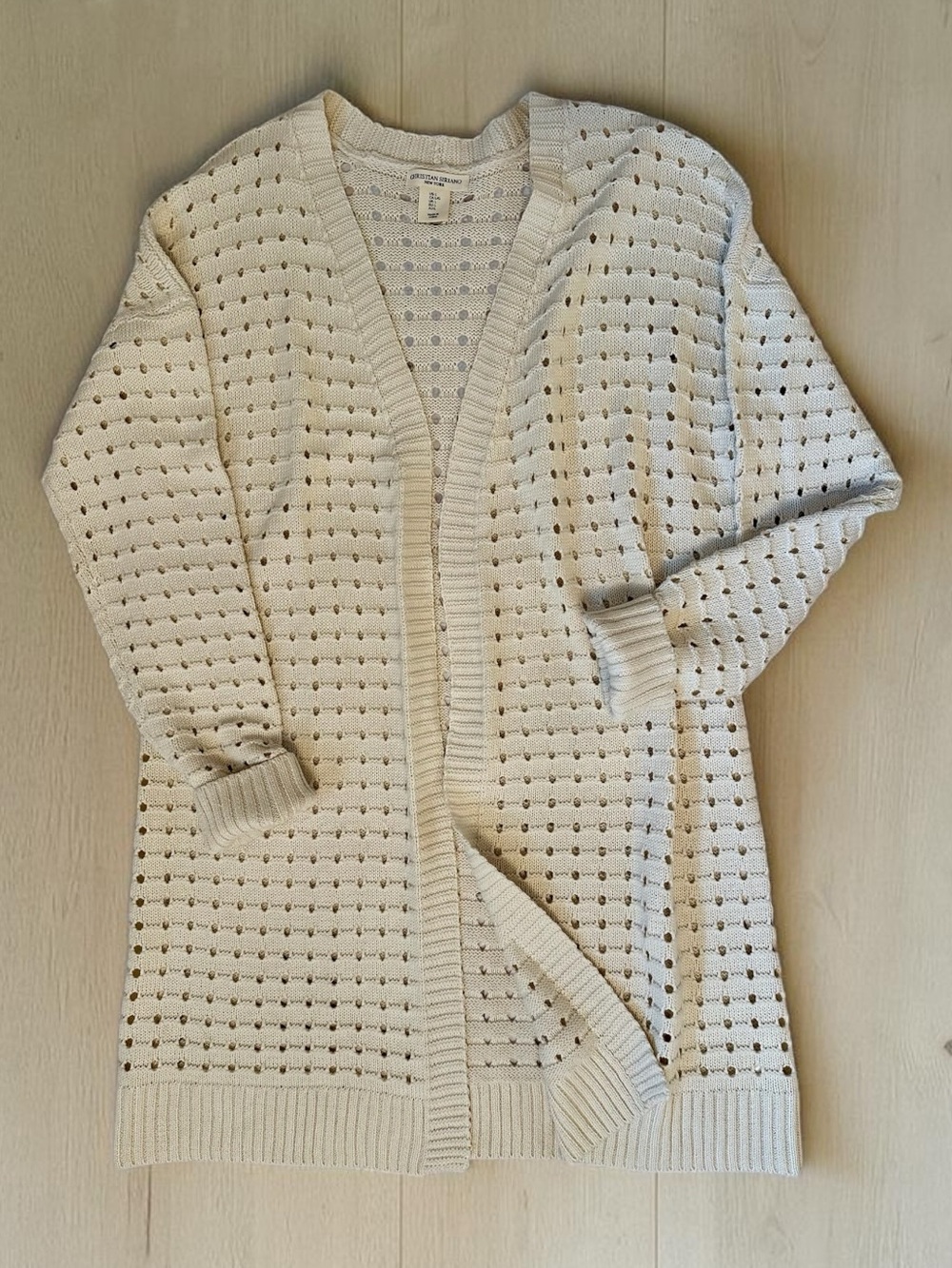 Christian Siriano Cream Open-Knit Women's Cardigan Size L